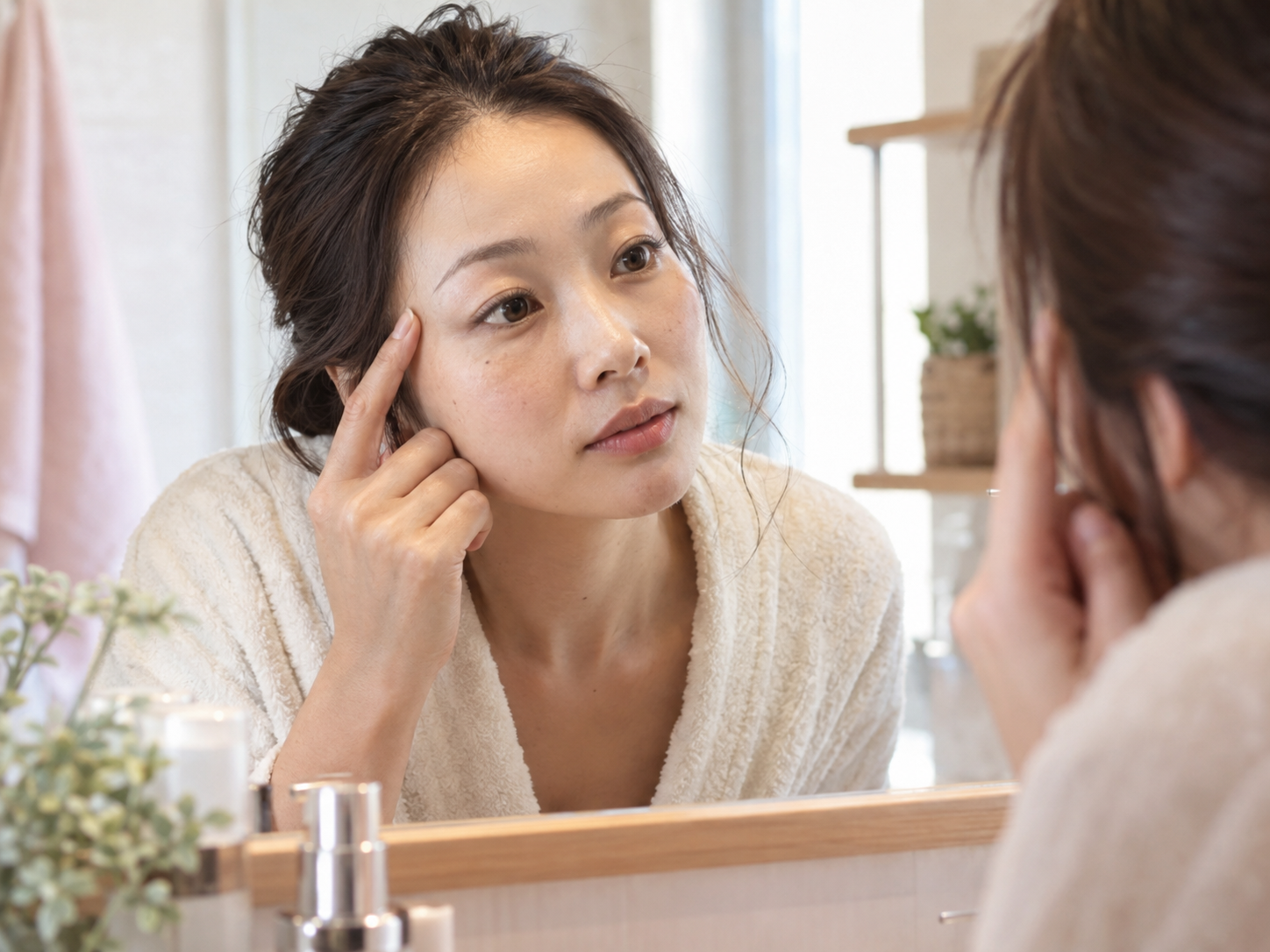 まぶたとまつ毛の見え方を確認する女性のイメージ